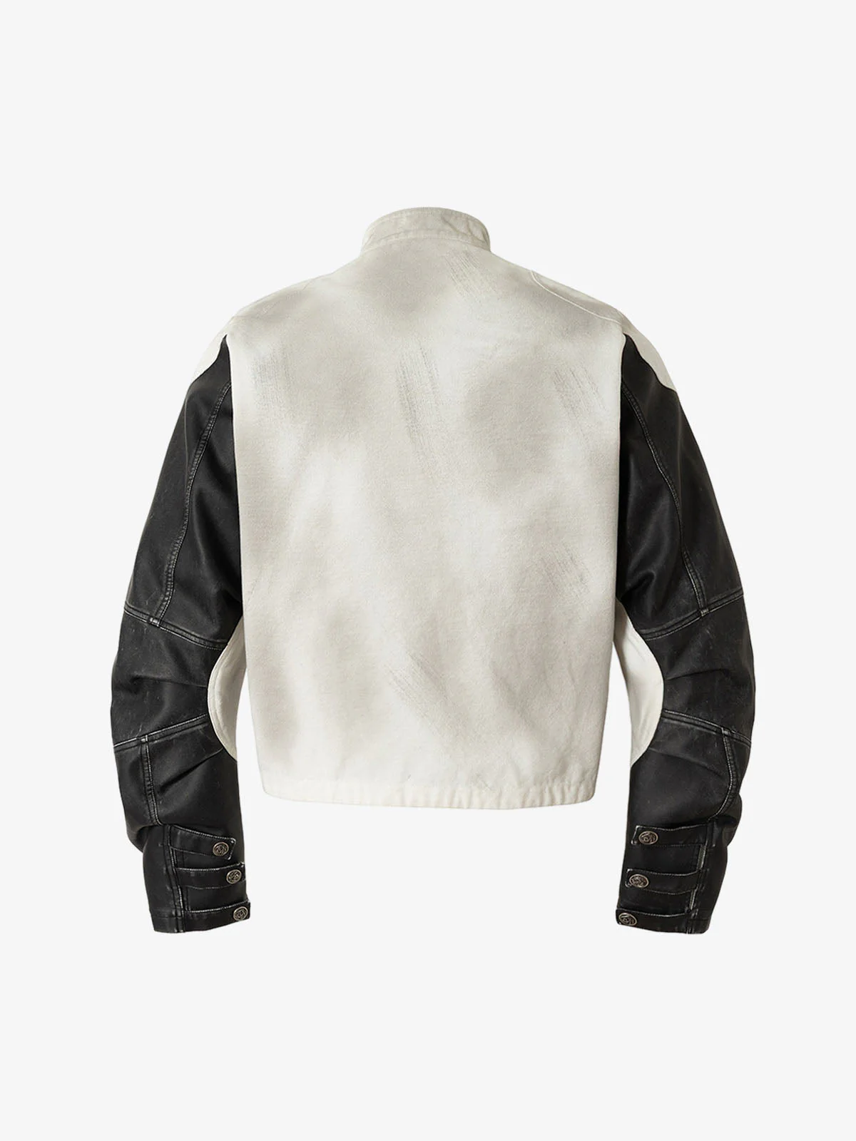 Skull Print Paneled Stand-Up Collar Leather Jacket - 2563