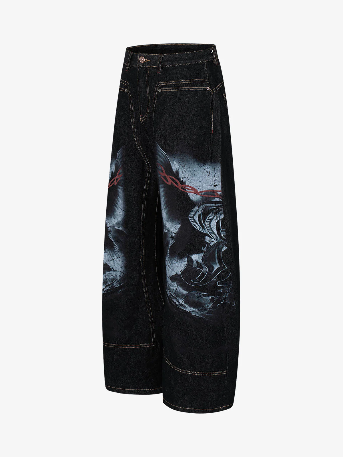 Dark Gothic Graphic Wide-Leg Jeans