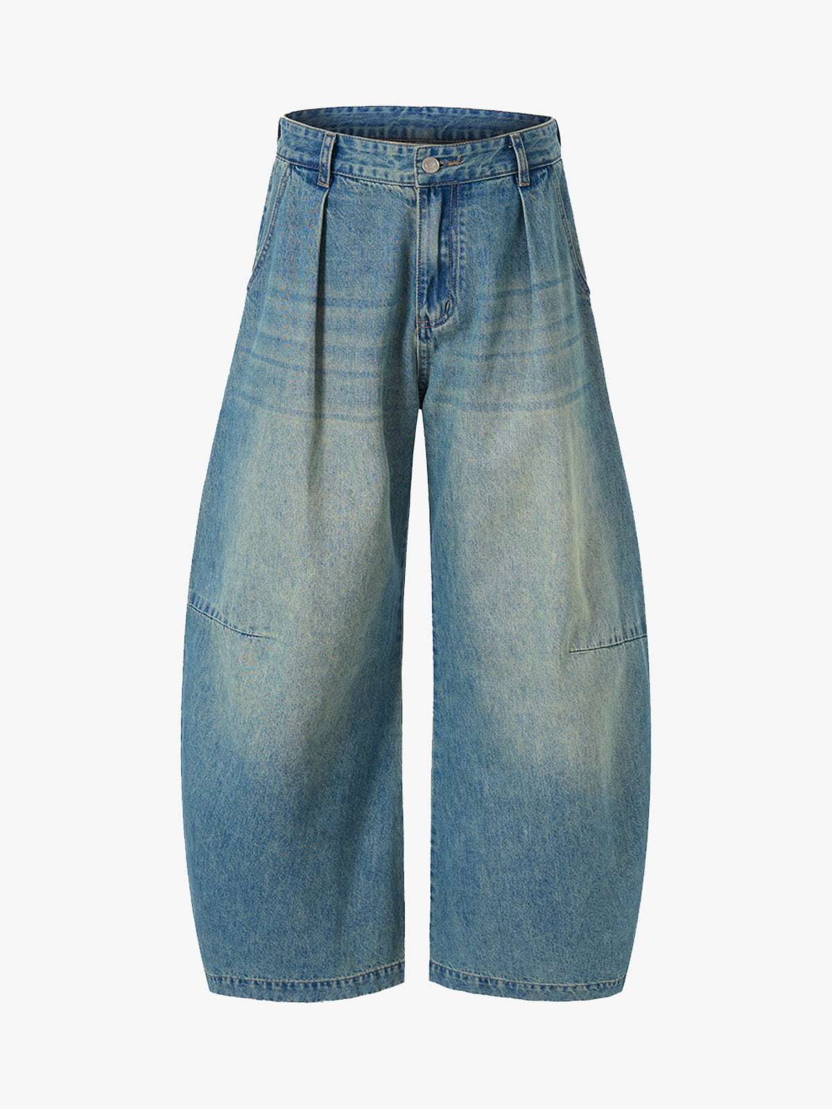 Vintage Light-Wash Pleated Barrel Jeans
