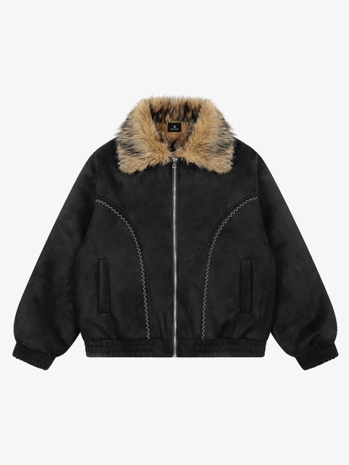 Vintage Distressed Deconstructed Faux Fur Collar Jacket