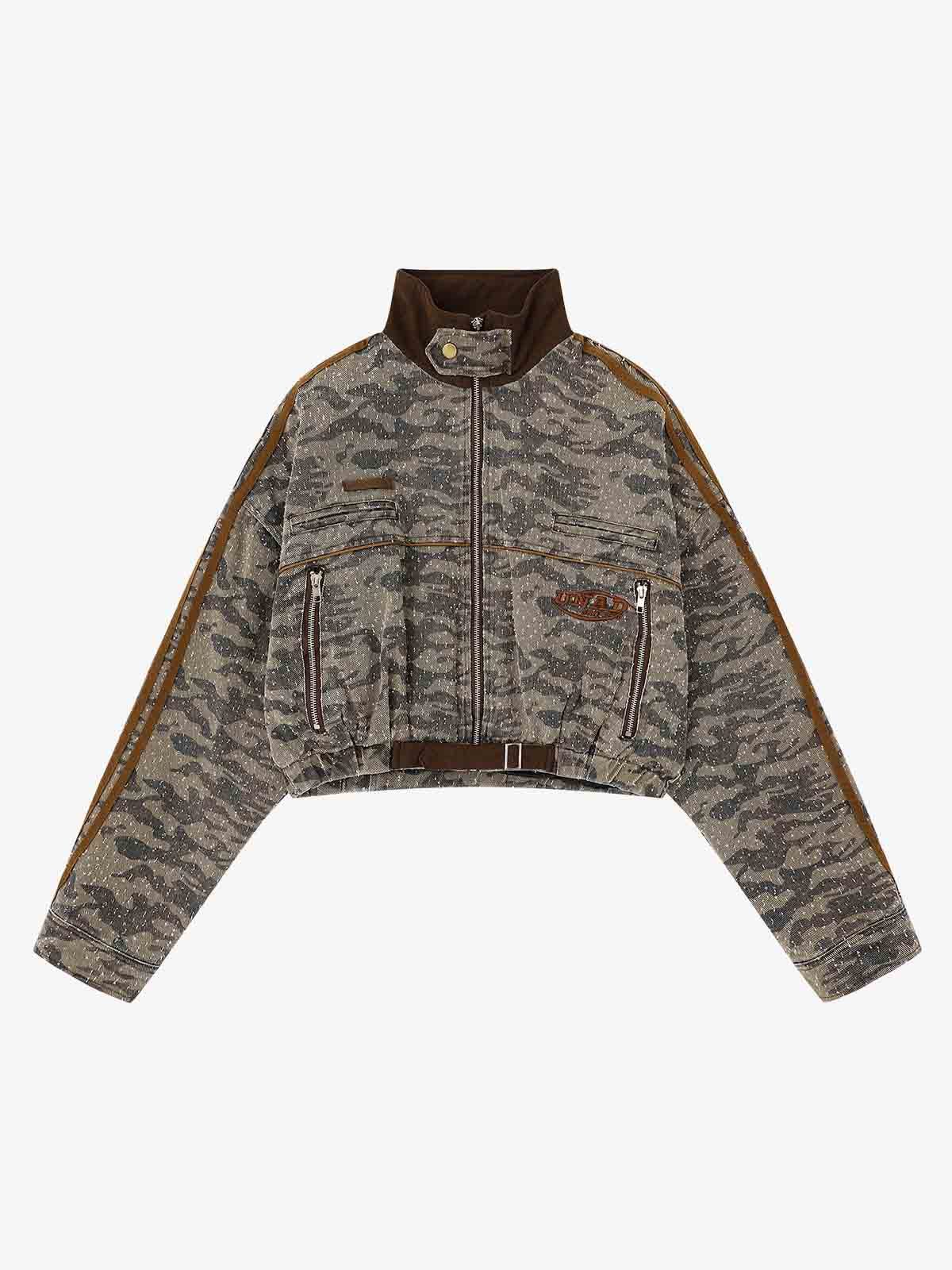 Camouflage Print Stand Collar Cropped Jacket