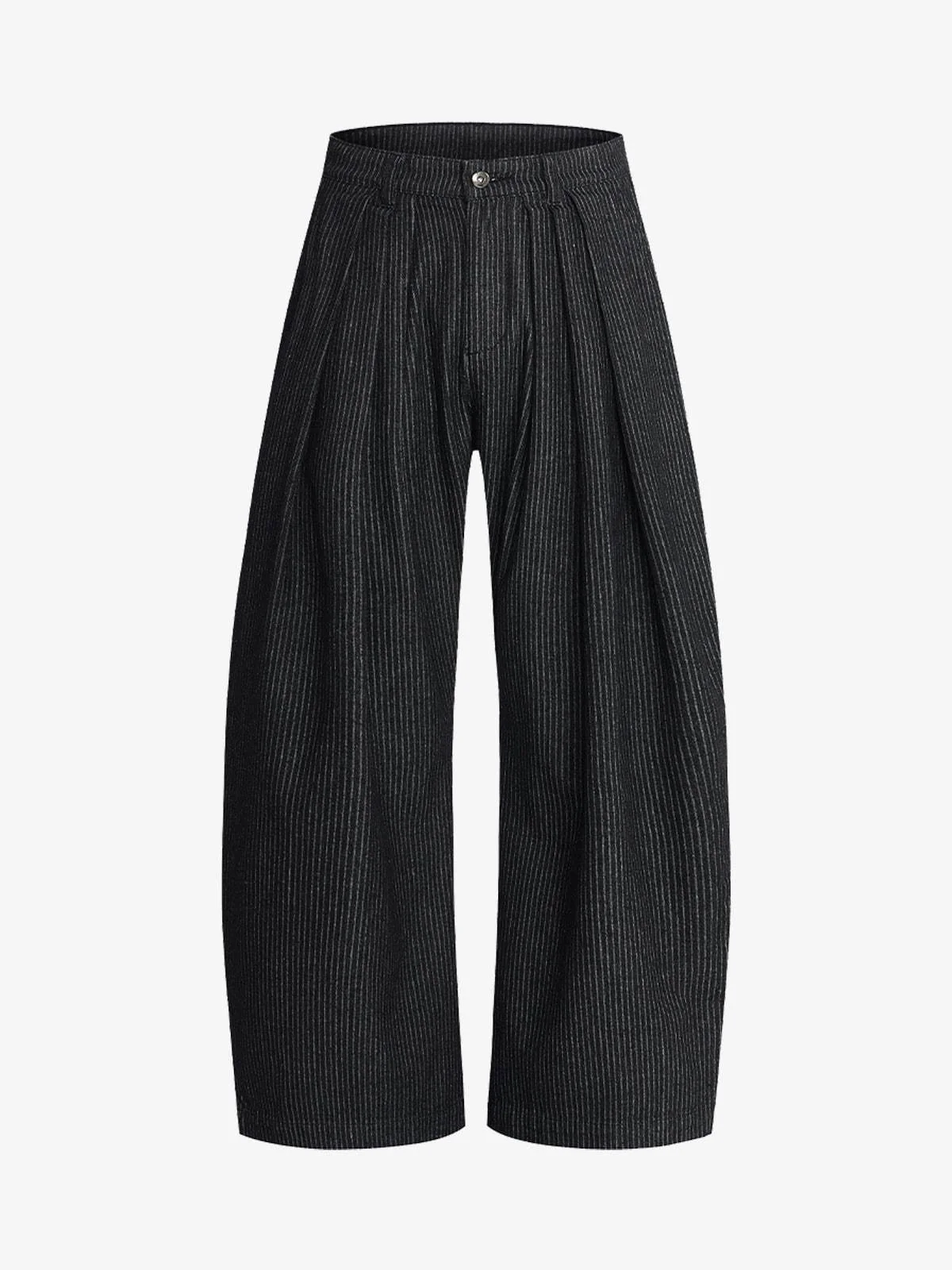 Vintage Pinstripe Pleated Wide-Leg Barrel Pants