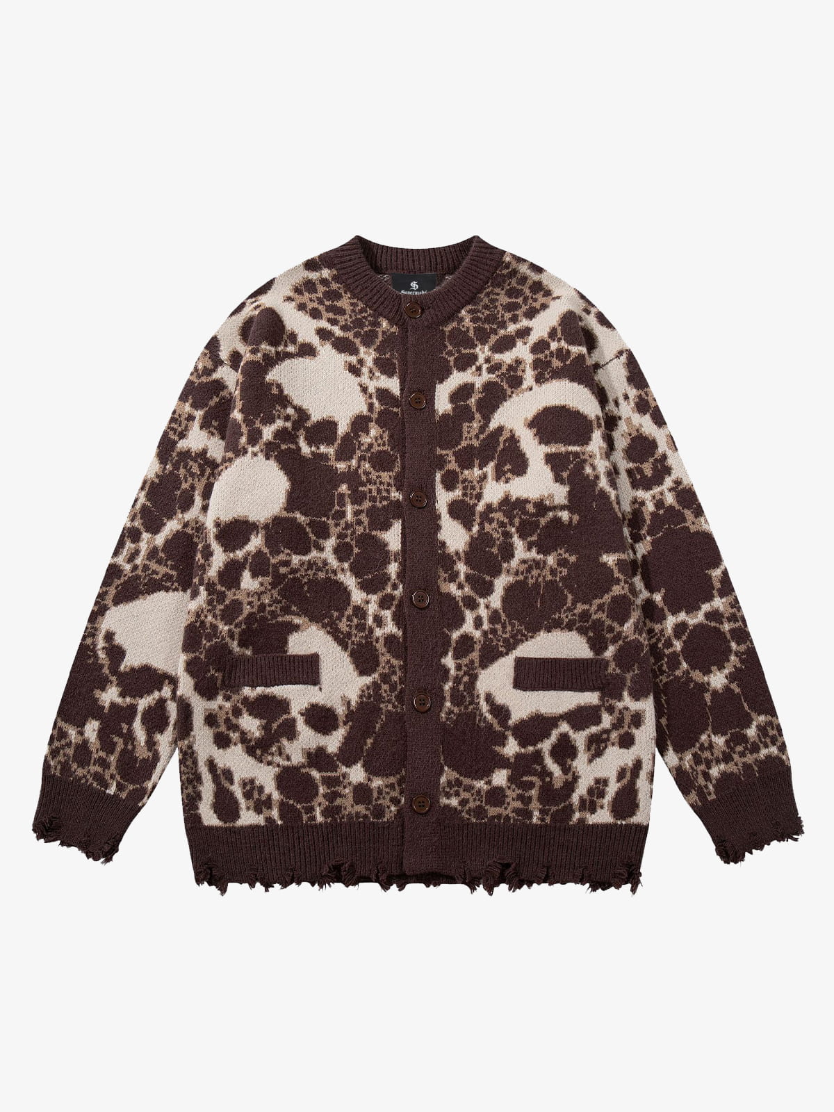 Vintage Skull Leopard Jacquard Knitted Cardigan