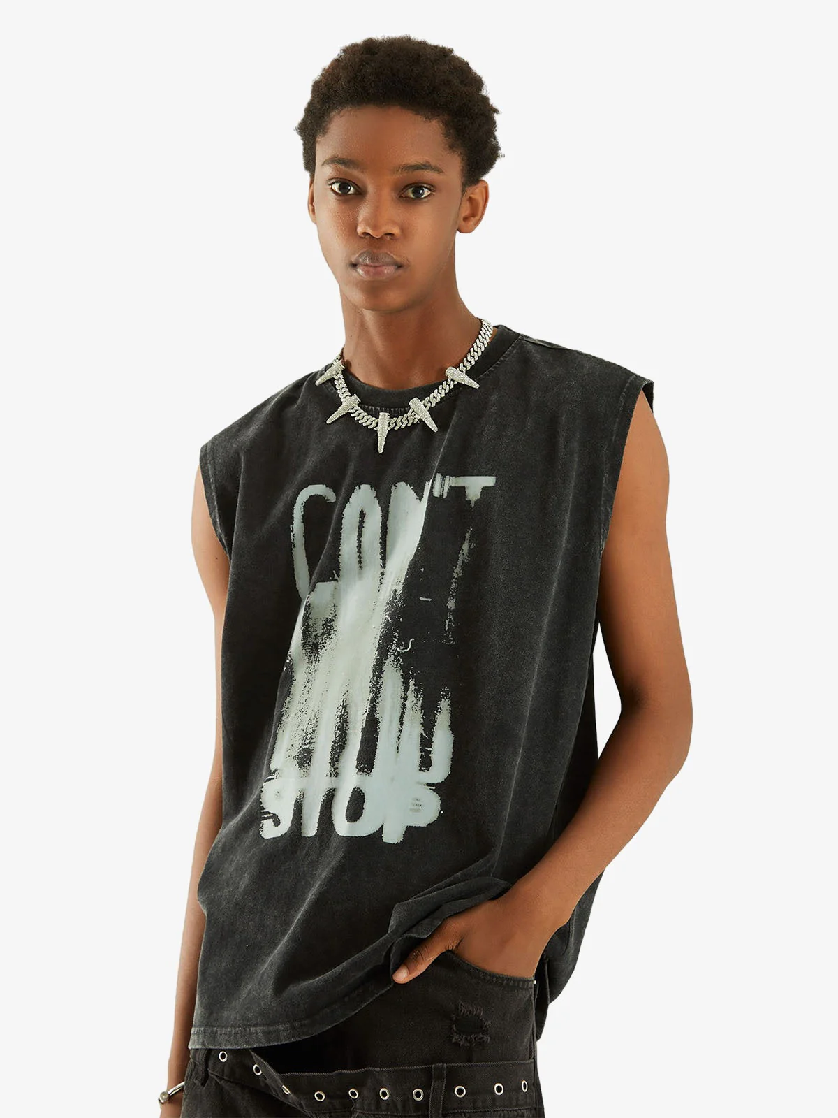 Art Letter Washed Distressed Vest