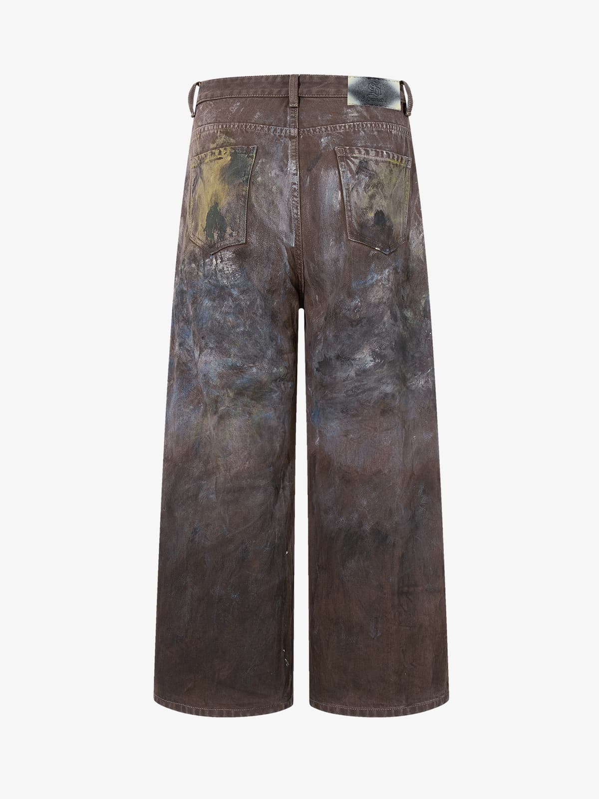 Retro Graffiti Painted Distressed Wide-Leg Jeans