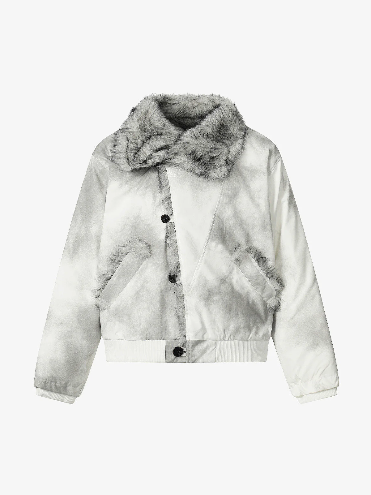 Vintage Dirty Dyed Washed Faux Fur Collar Padded Jacket