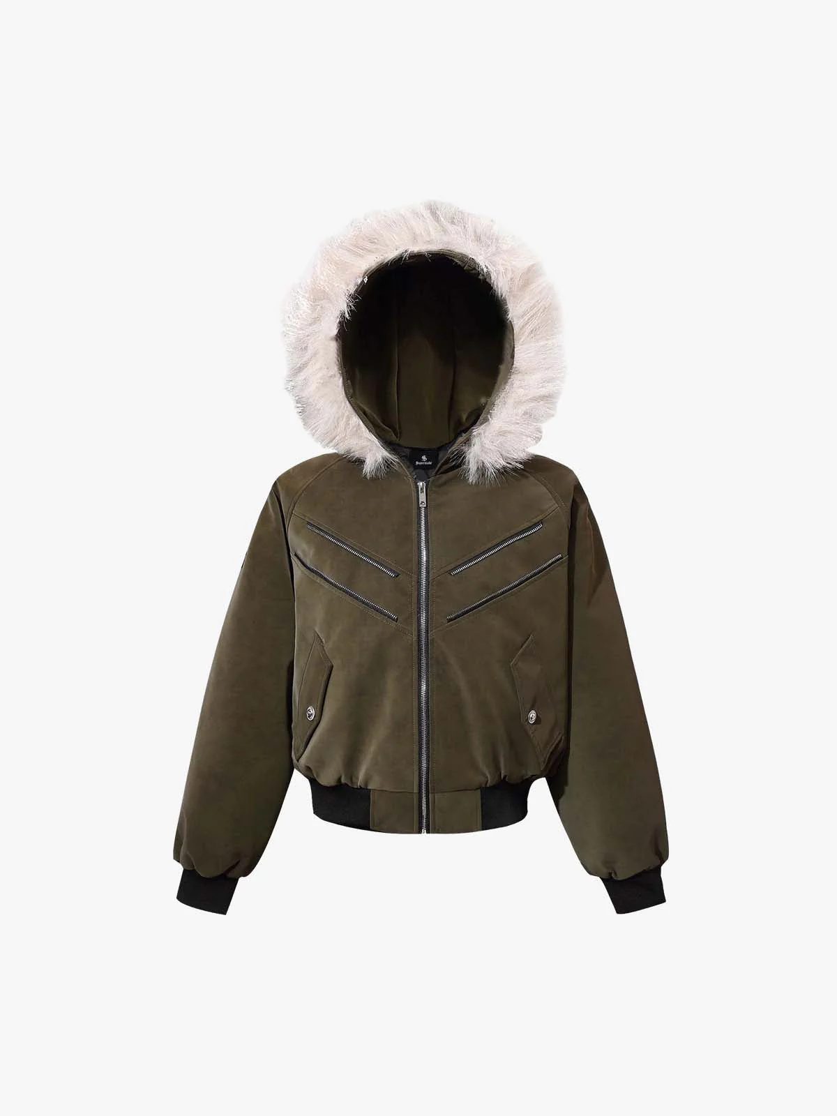 Faux Fur Trimmed Hood Suede Bomber Jacket