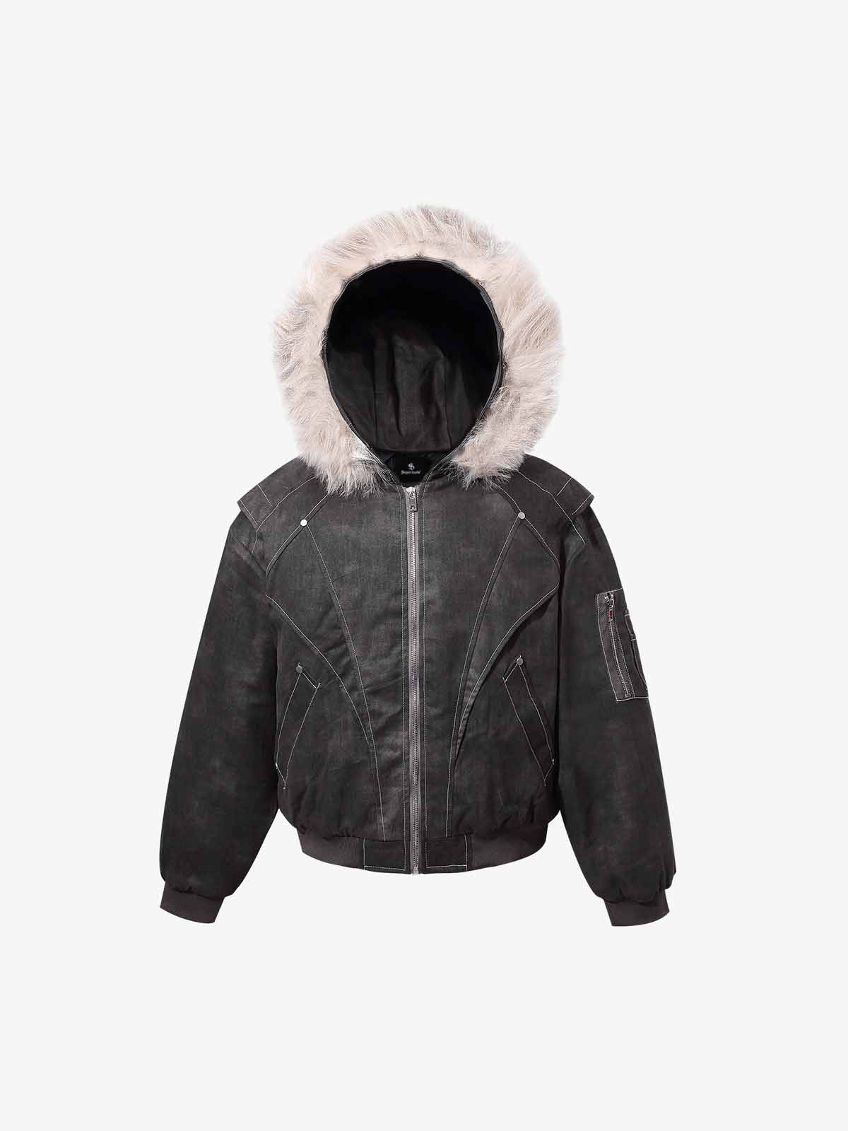 Washed Patchwork Contrast Bomber Jacket