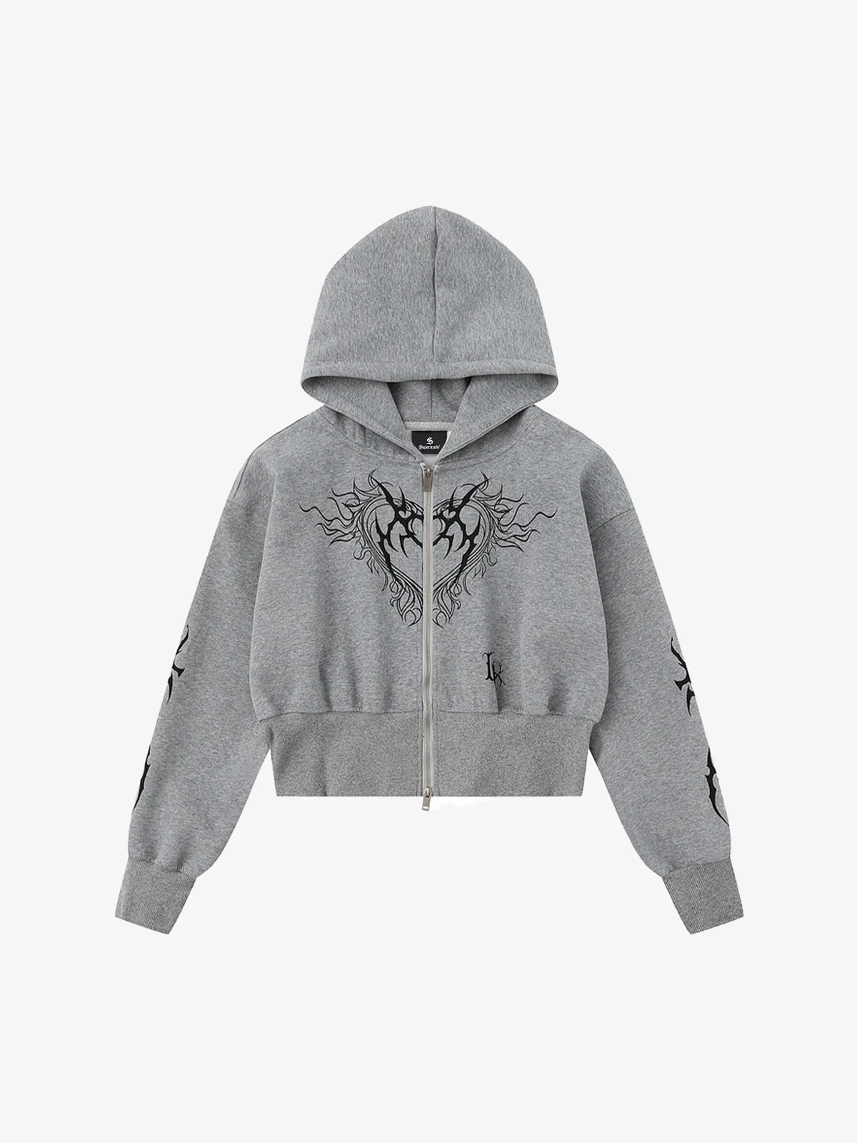 Dark Print Cardigan Cropped Hoodie