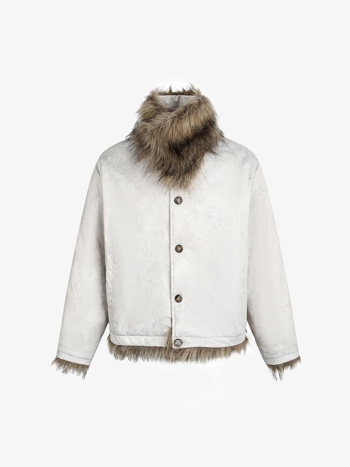 Retro Detachable Faux Fur Collar Shearling Button-Up Jacket