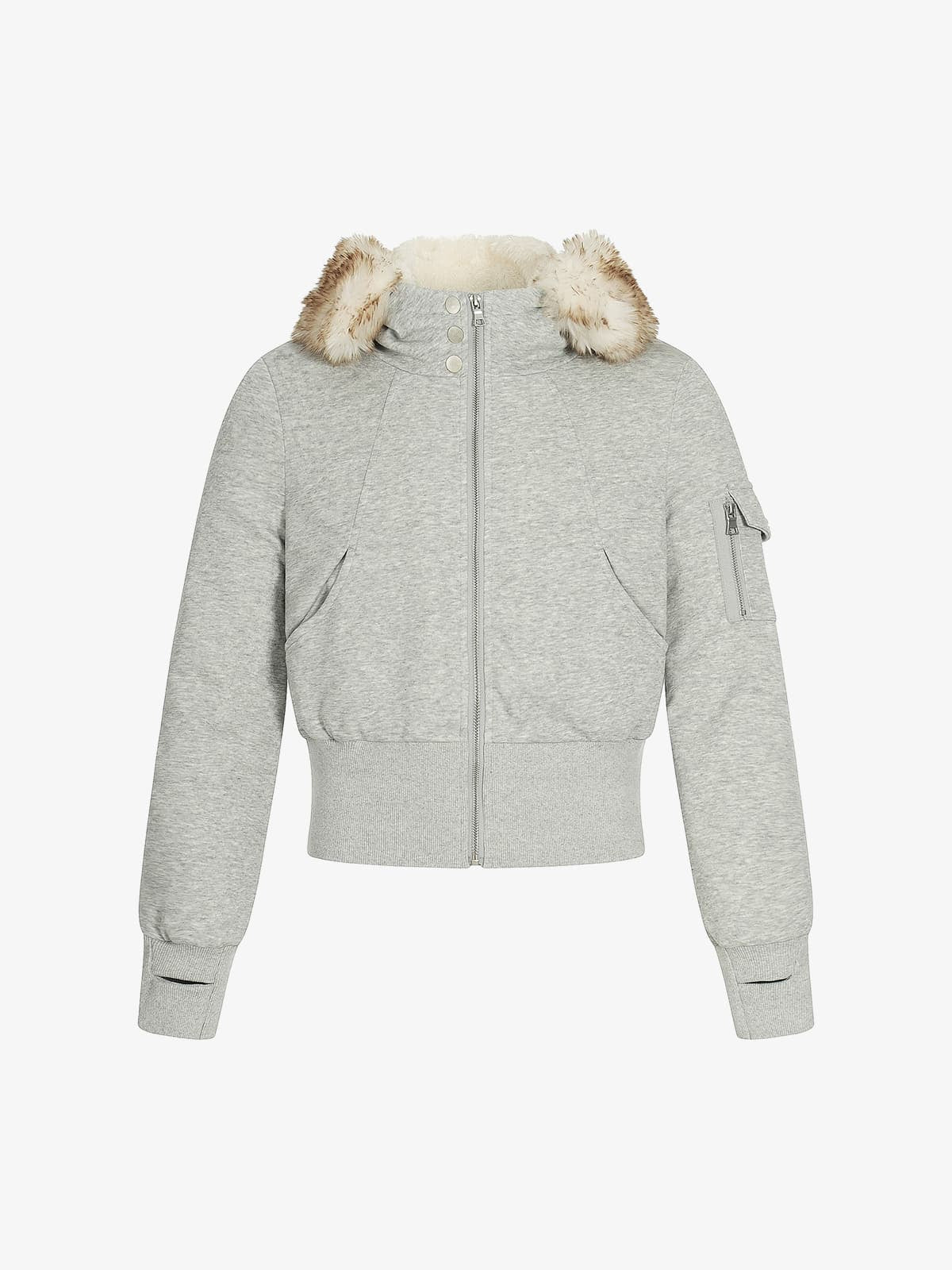 Retro Faux Fur Collar Fleece Zip Up Hoodie Jacket