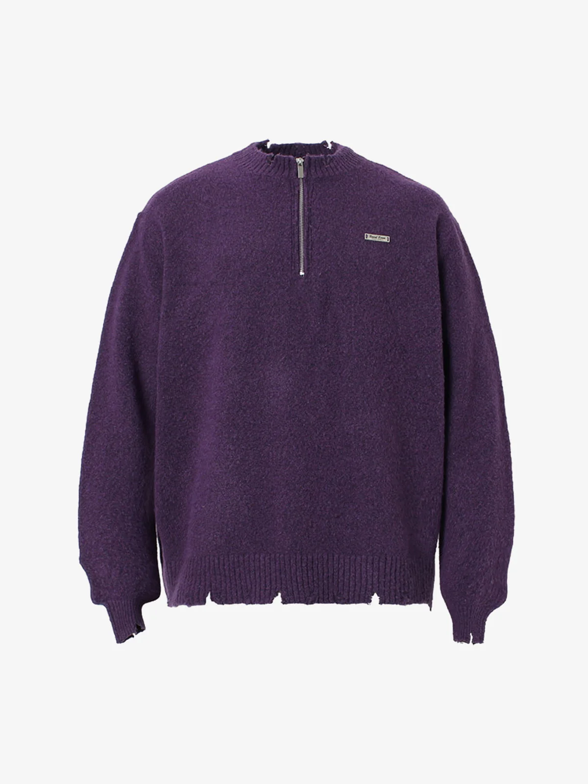 Vintage Knitted Distressed Raw Hem Half Zip Pullover Sweater