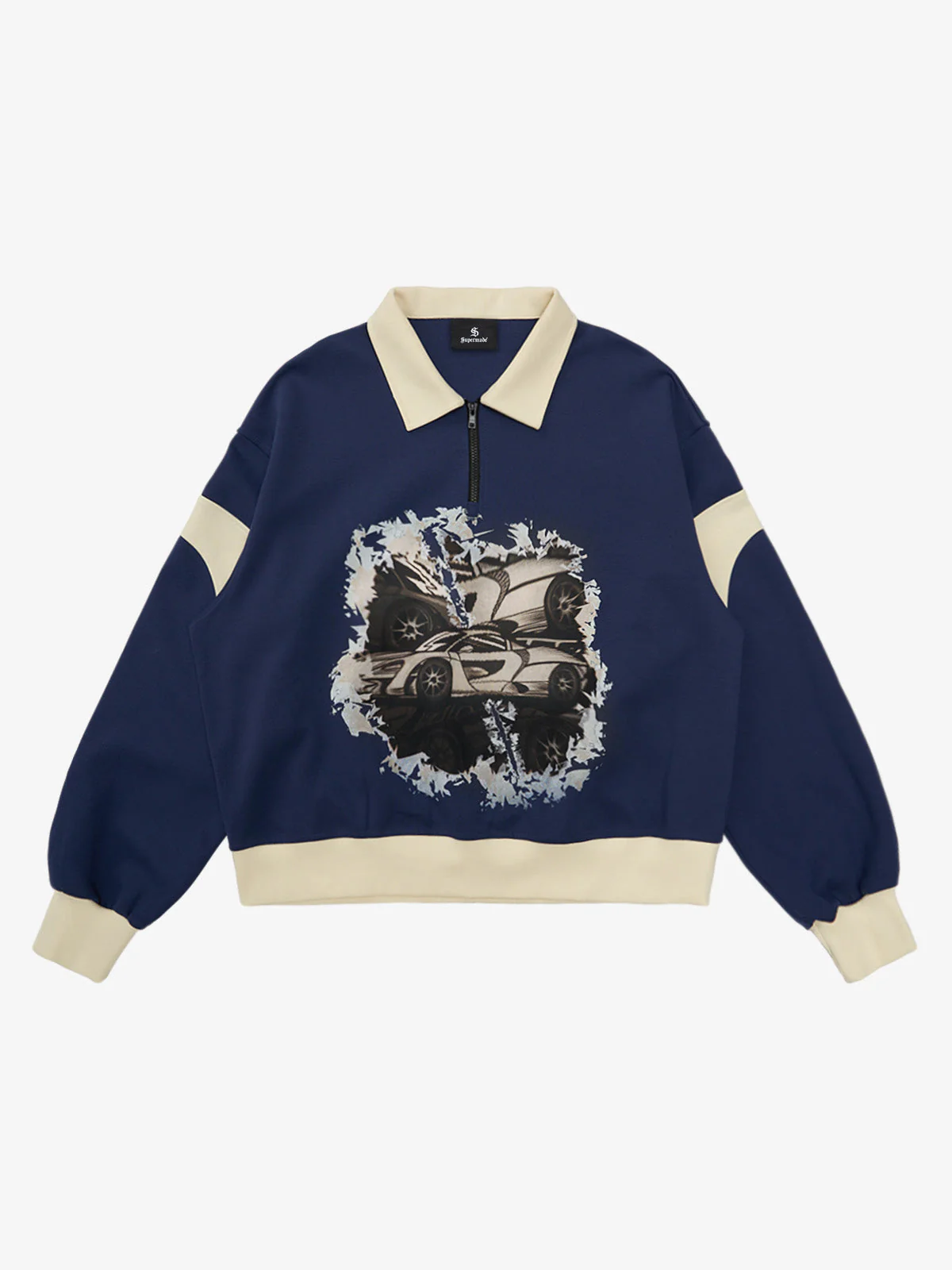 Original Racing Style Print Lapel Sweatshirt