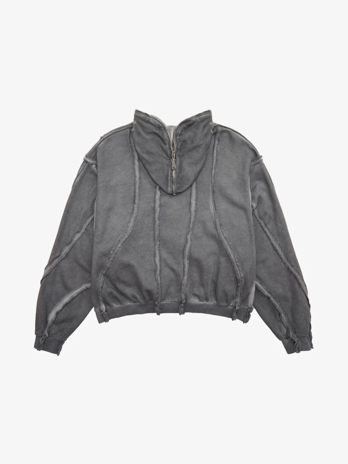 Heavy Washed Distressed Full Zip Hoodie - 2057