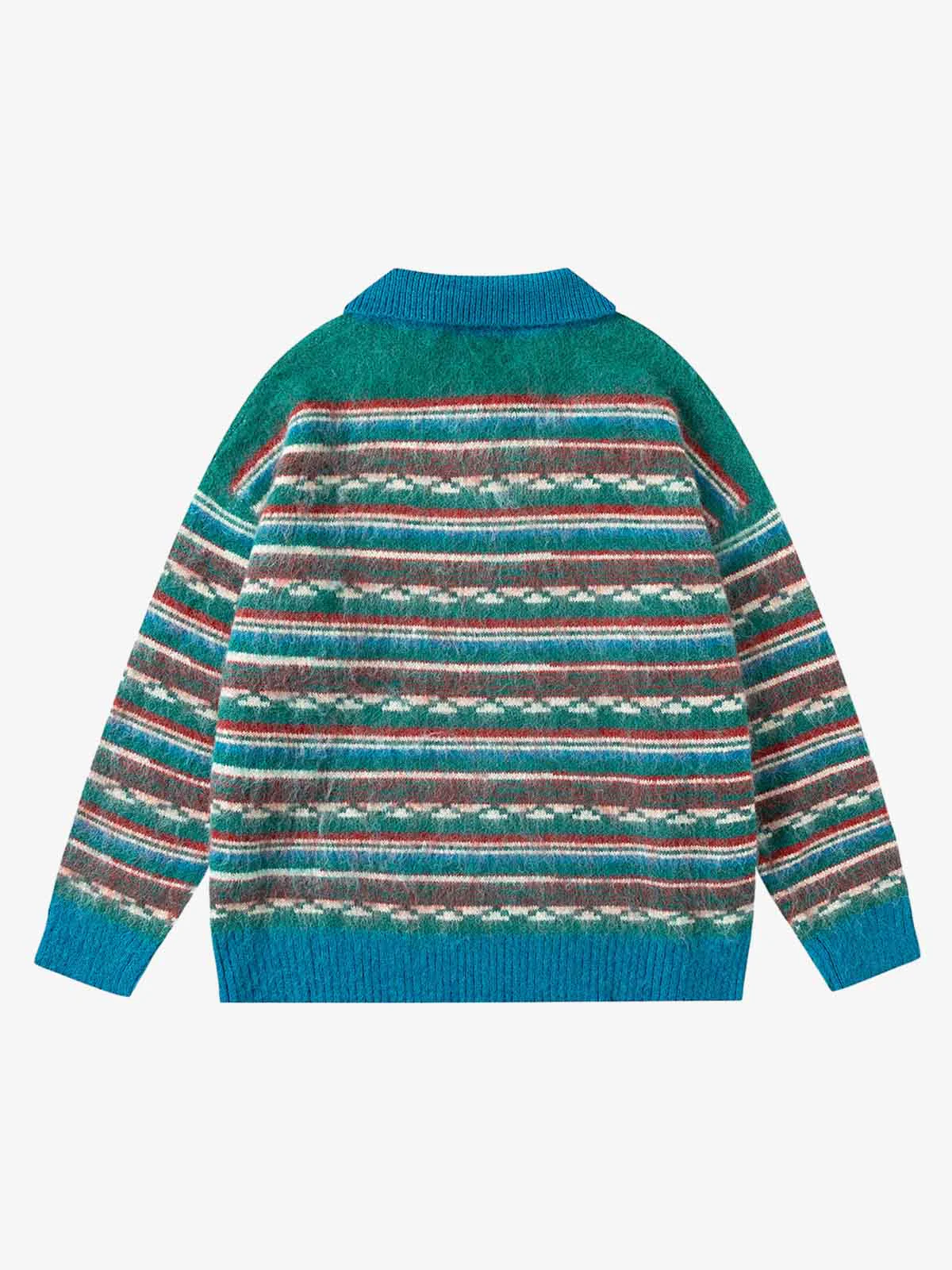 Vintage Striped Jacquard Polo Knit Sweater