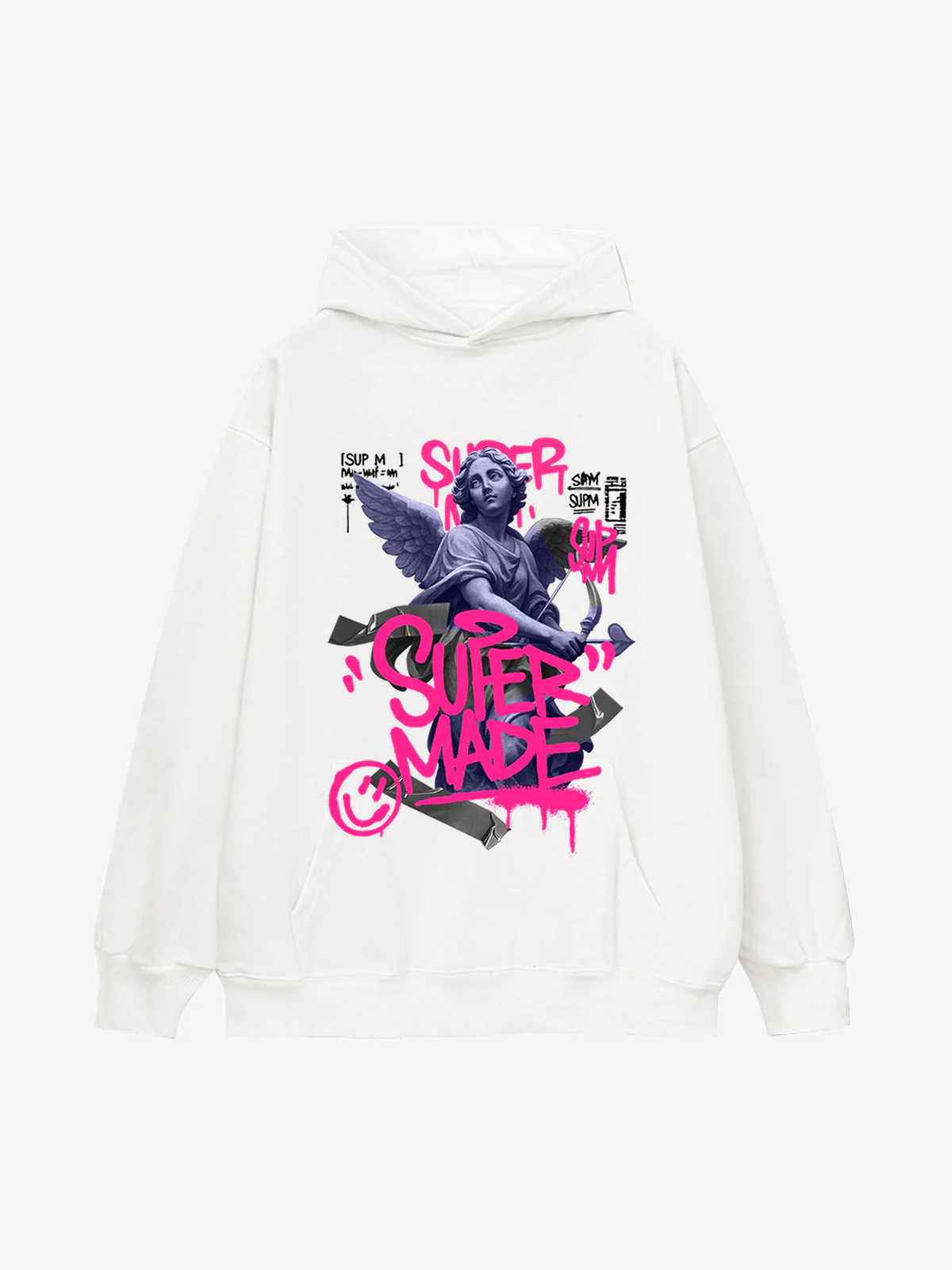 Pink Letter Graffiti Angel Print Hooded Sweatshirt