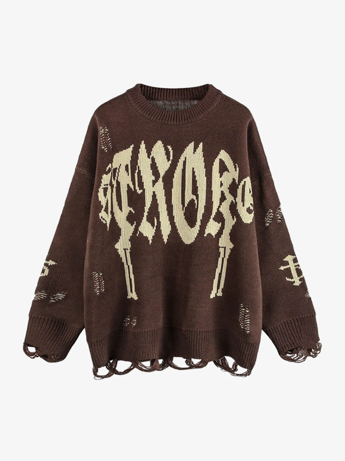 High Street Letter Jacquard Ripped Tassel Sweater