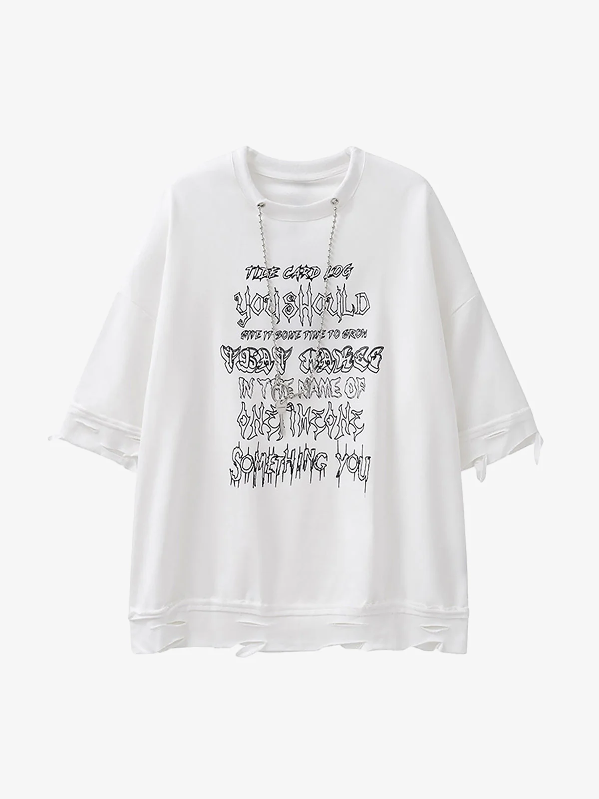 Chain Decorated Oversized T-Shirt - 2278