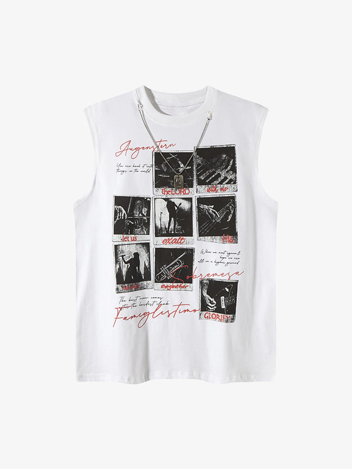 Graphic Rock Singer Print Metal Tag Vest
