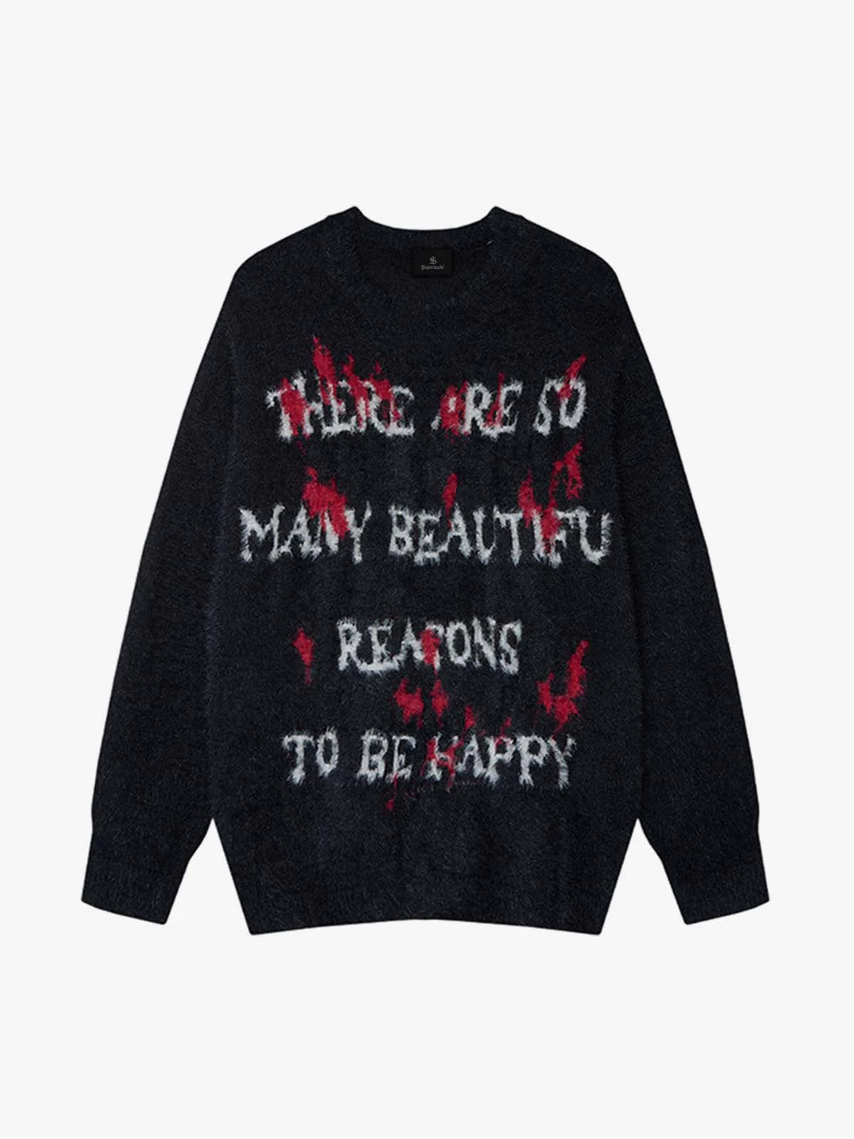 Burning Letter Jacquard Fuzzy Mohair Knit Sweater