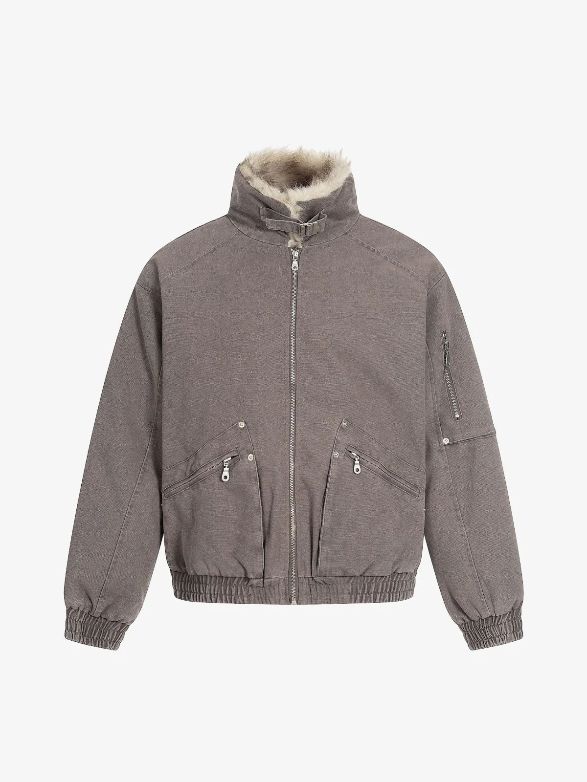 Pocket Zip Up Fur Collar Work Quilted Jacket