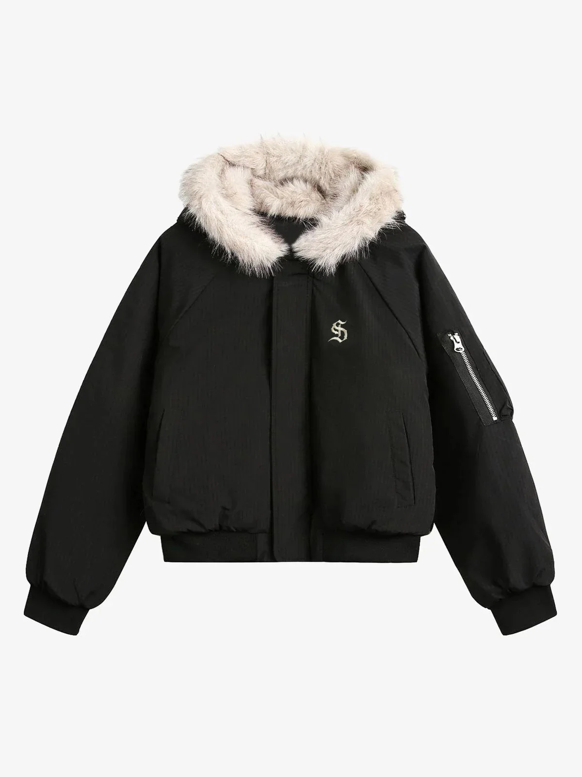 Retro Fur Hooded Fleece Bomber Jacket - 2478