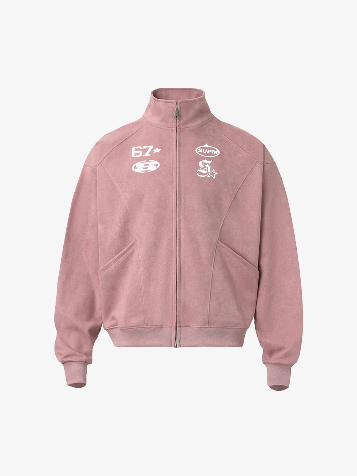 Suede Embroidered Zippered Short Jacket