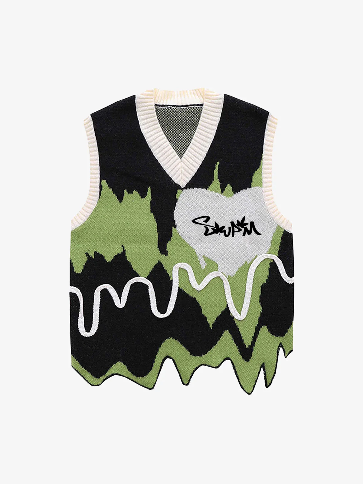 Graffiti Love V-neck Irregular Sweater - 1695