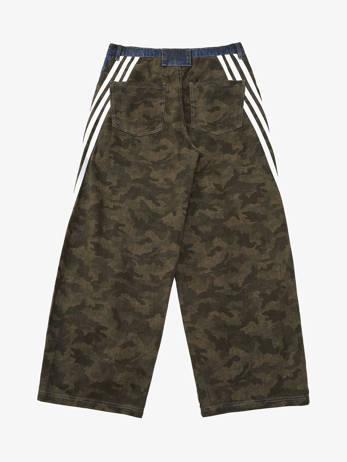 Washed Stripe Patchwork Totem Print Baggy Jeans