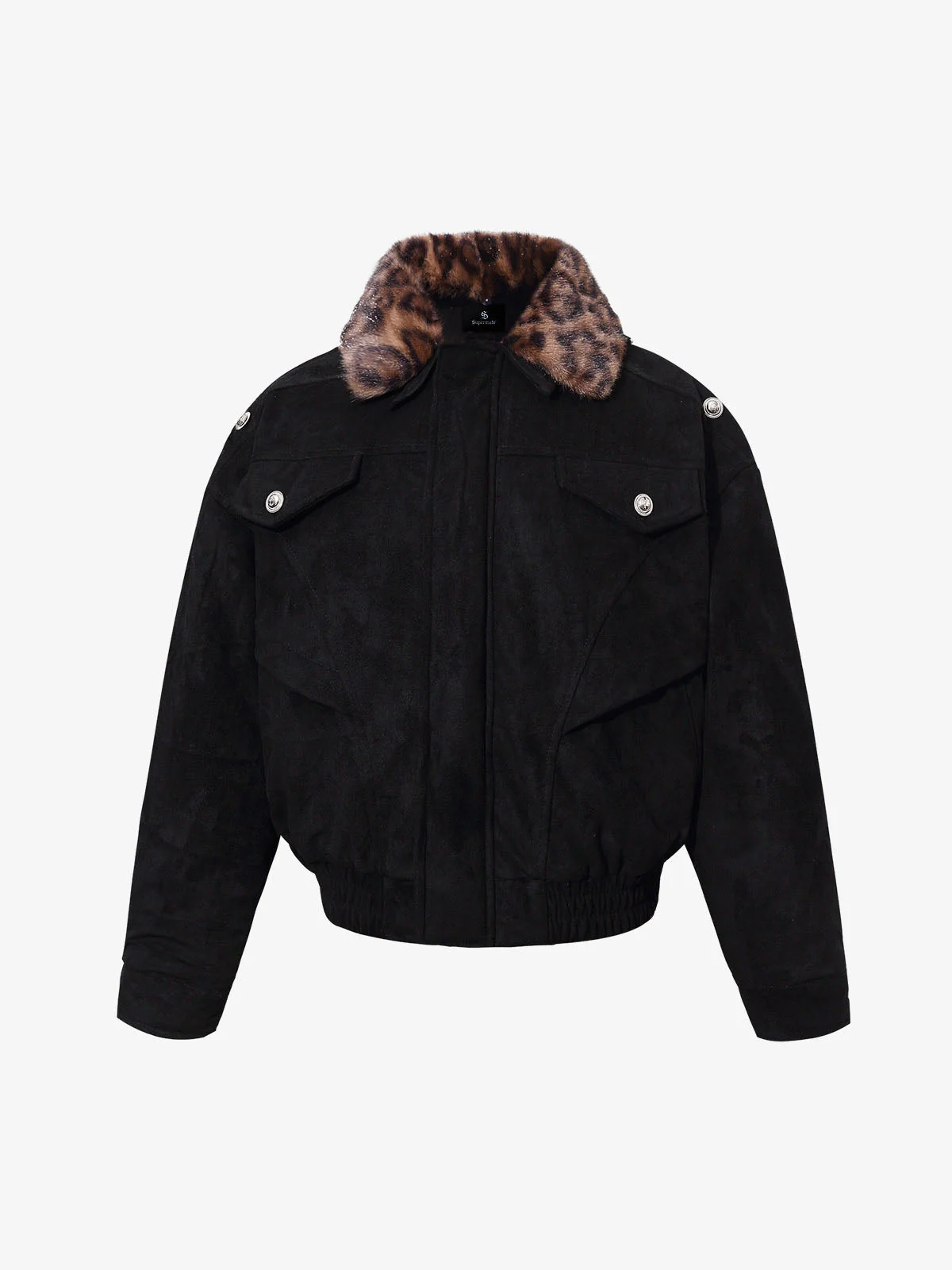 Retro Leopard Fur Collar Padded Bomber Jacket