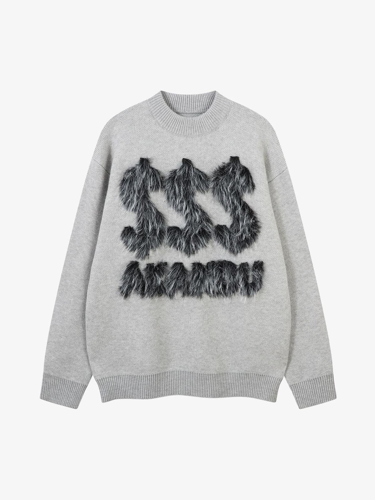Retro Fuzzy Letter Patch Textured Knit Sweater