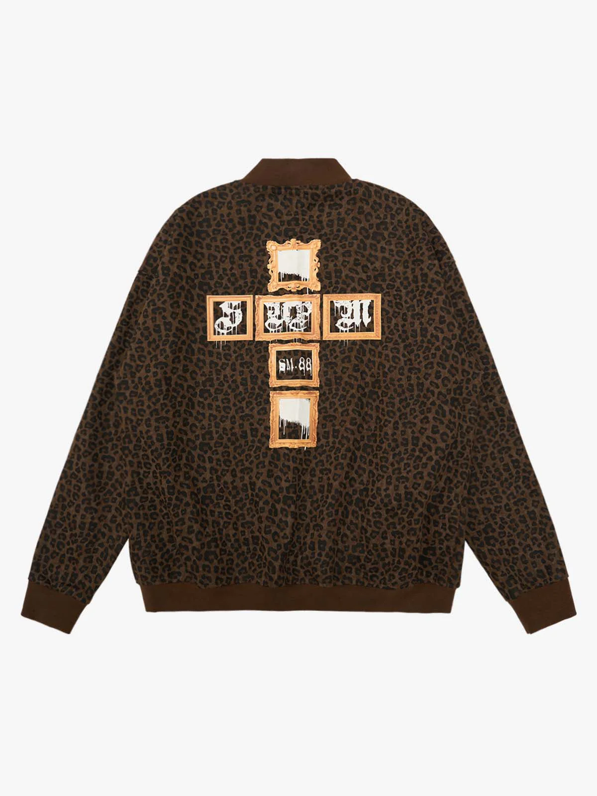 Cross Frame Leopard Print Baseball Jacket
