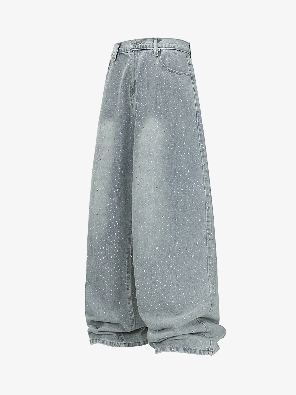 Street Denim Rhinestone-Embellished Baggy Jeans
