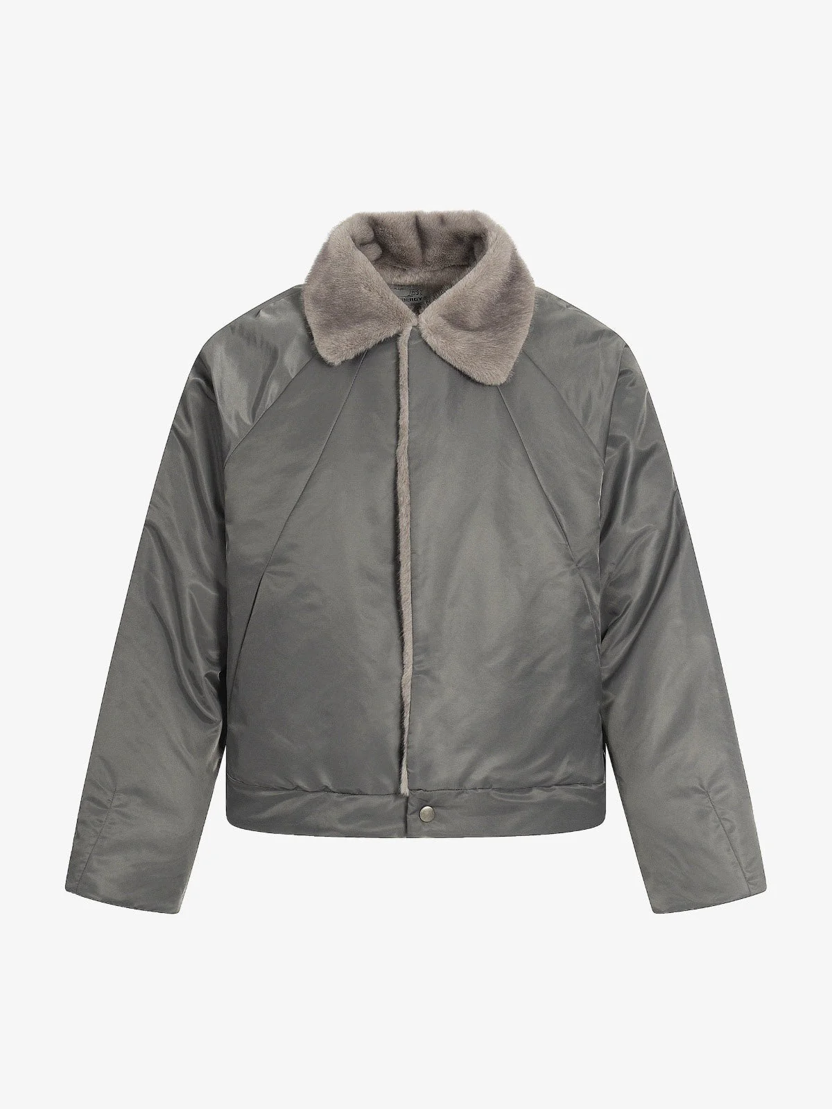 Deconstructed Patchwork Fur Collar Bomber Jacket