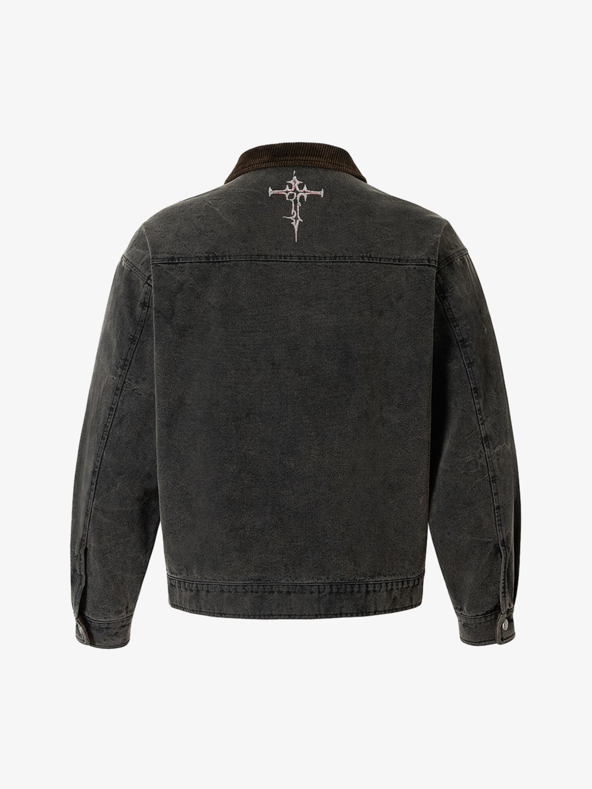 Washed And Distressed Dark Graffiti Patchwork Jacket