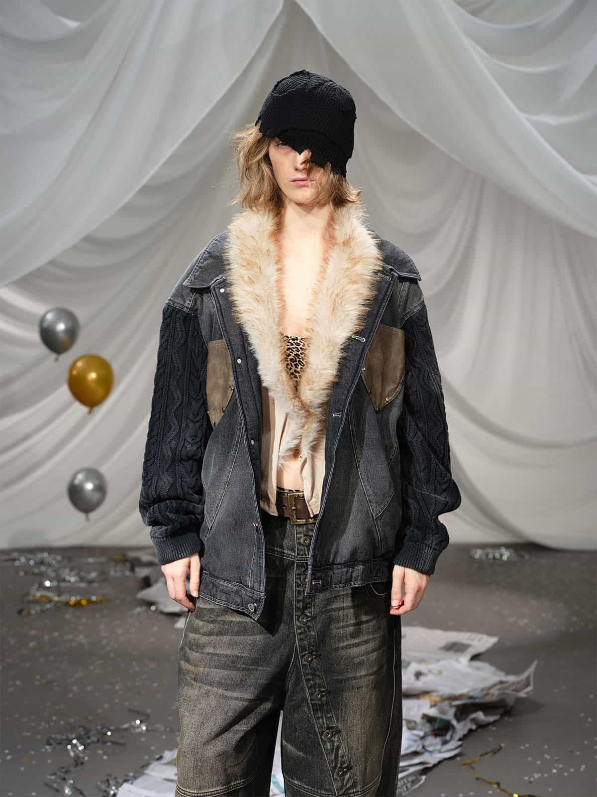 Vintage Patchwork Knitted Sleeve Denim Cotton Jacket