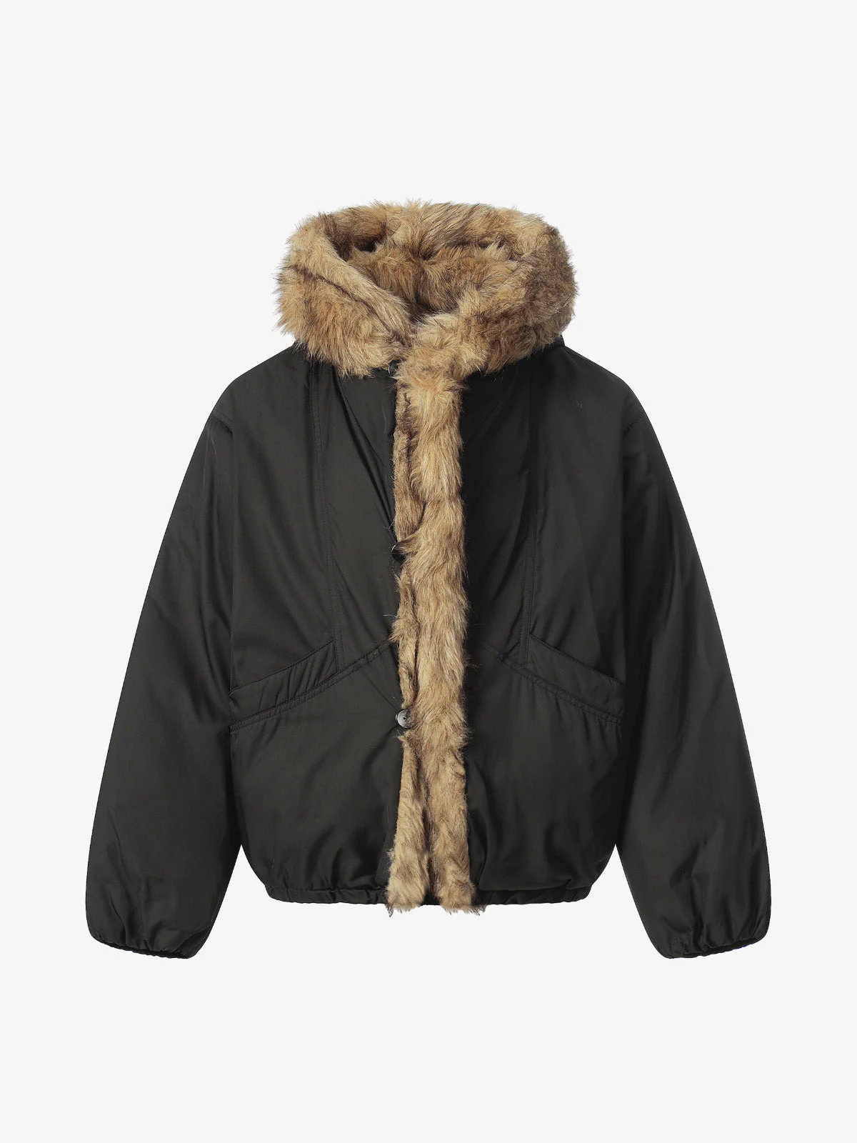 Retro Pleated Fur Hooded Padded Jacket