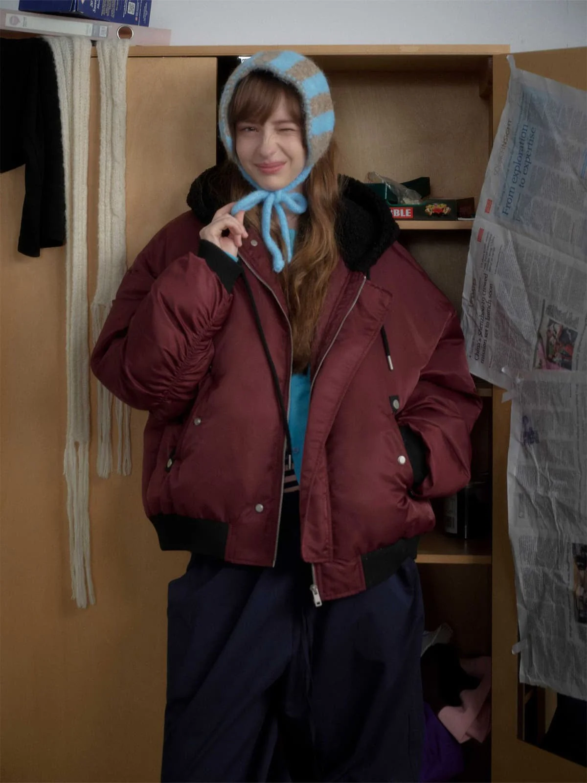 Vintage Lamb Wool Patchwork Zip-Up Bomber Jacket