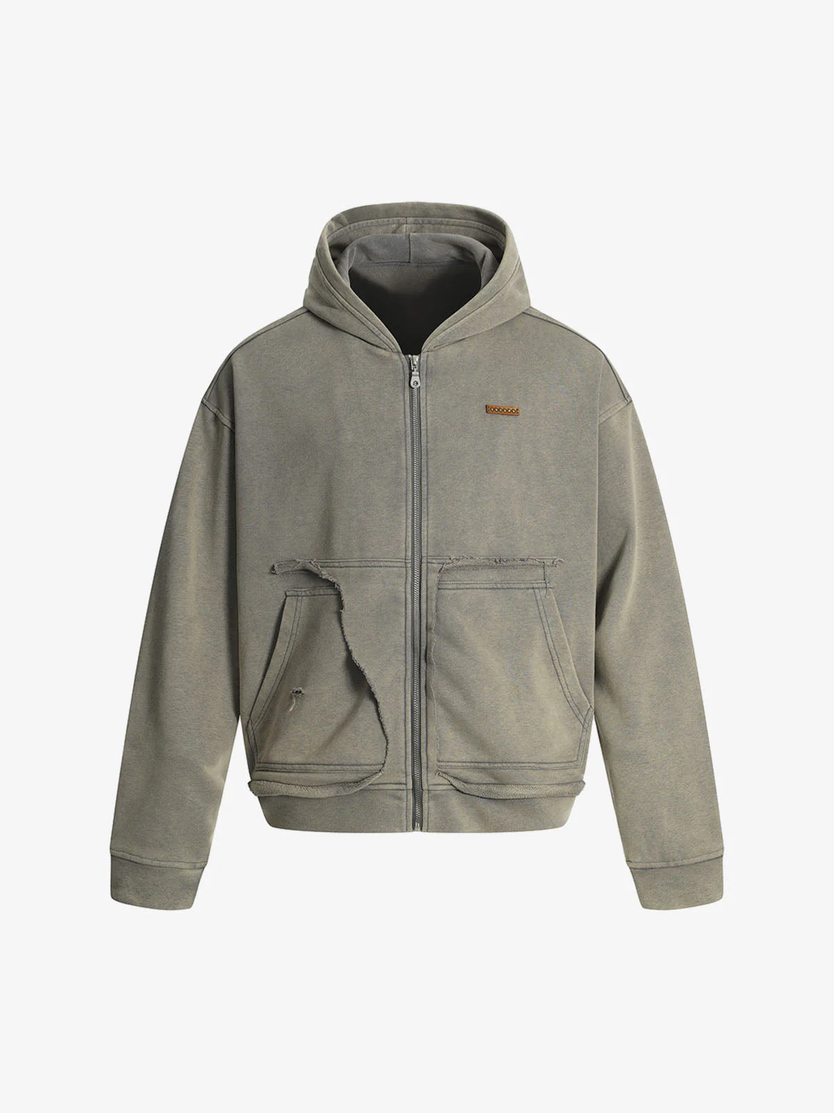 Washed Distressed Zip-Up Hooded Sweatshirt