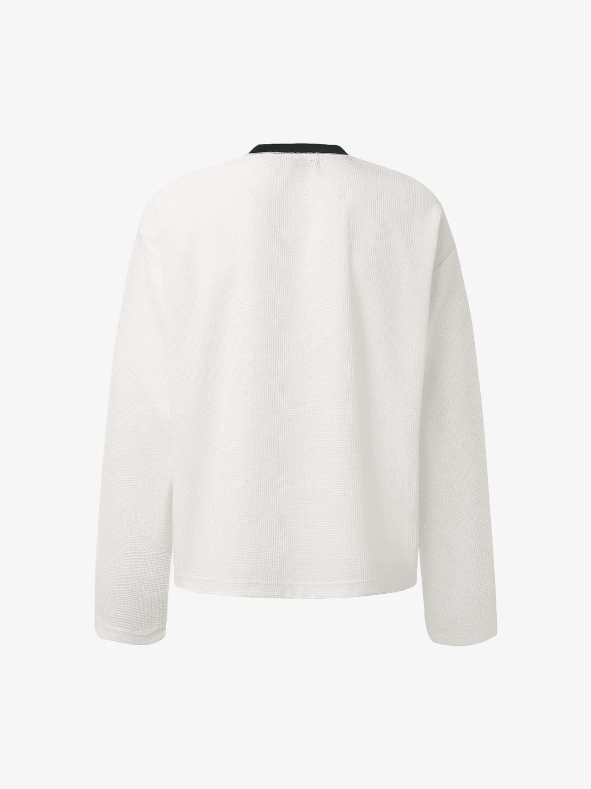 Letter Print Waffle Long-Sleeved T-Shirt