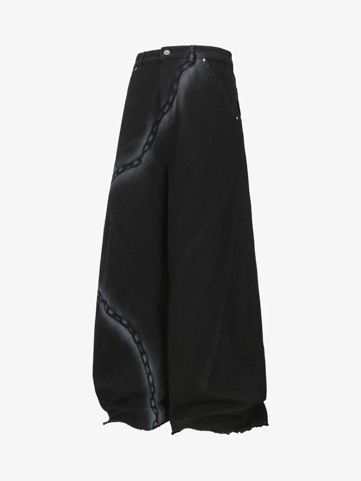 Chain Print Raw Edge Washed Wide-Leg Jeans