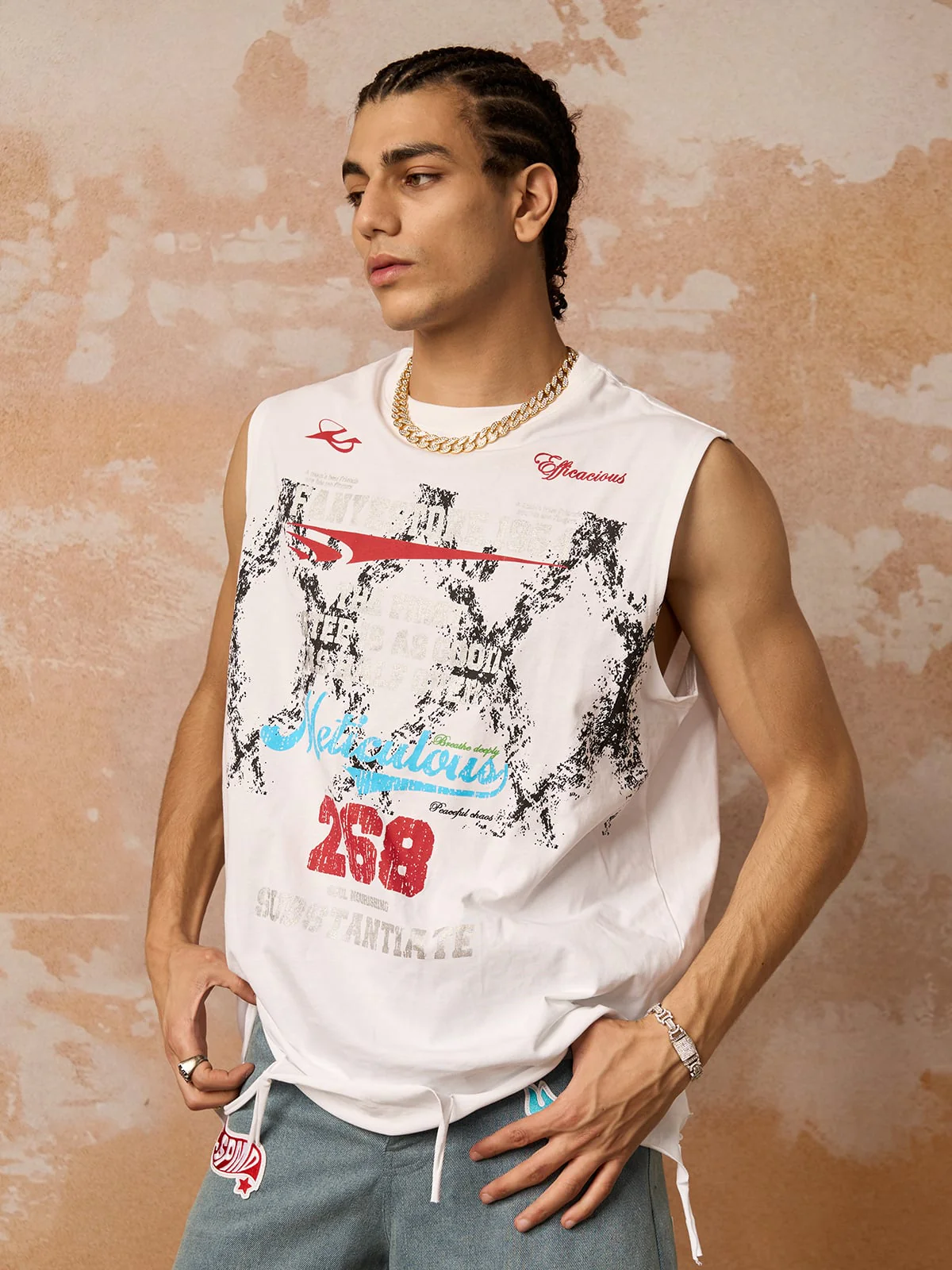 Retro Tattered Print Vest