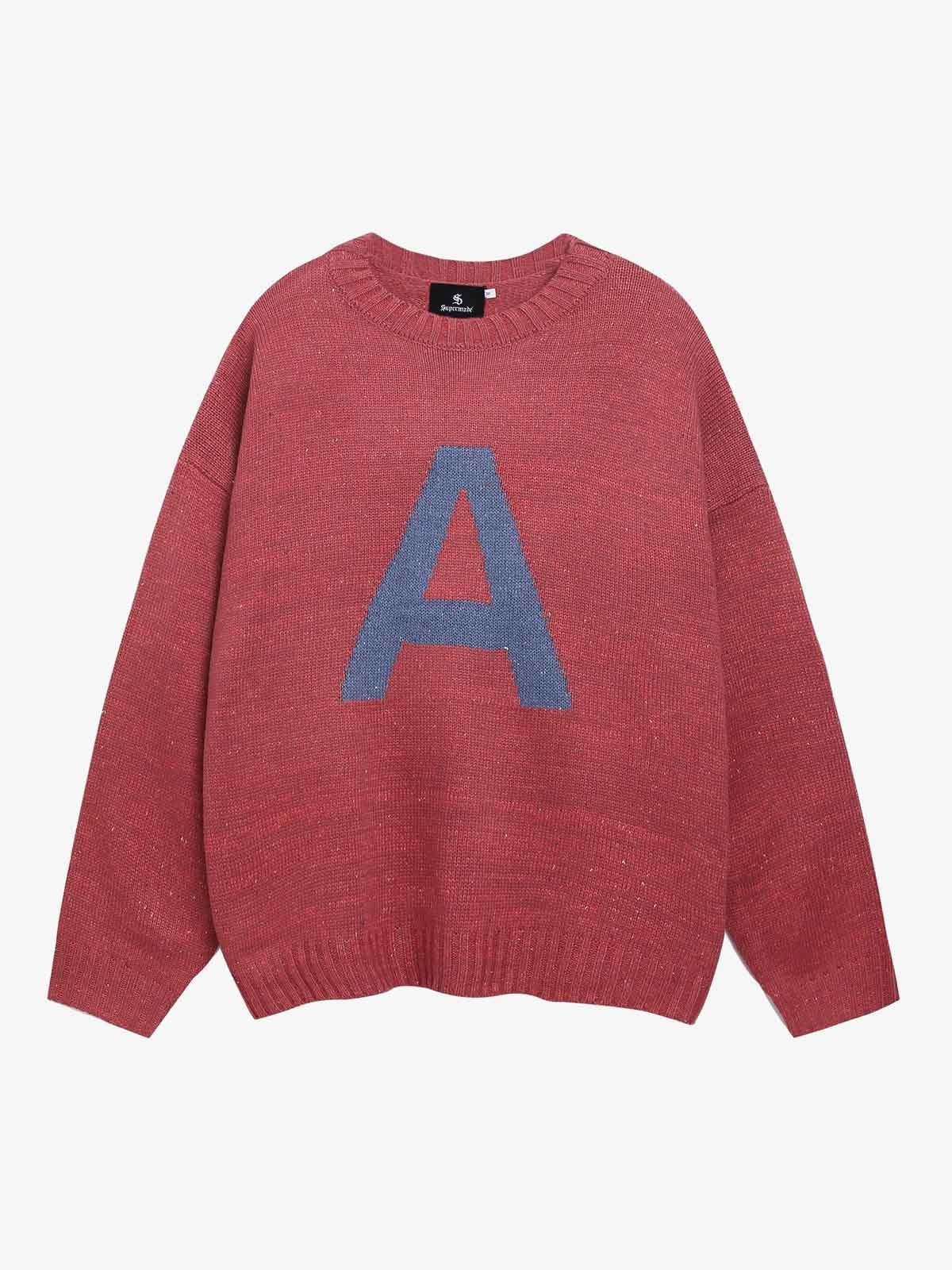 Retro Oversized Letter Pattern Jacquard Knit Sweater