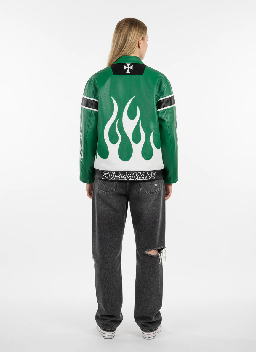 Vintage Biker Style Embroidered Leather Jacket - 1746