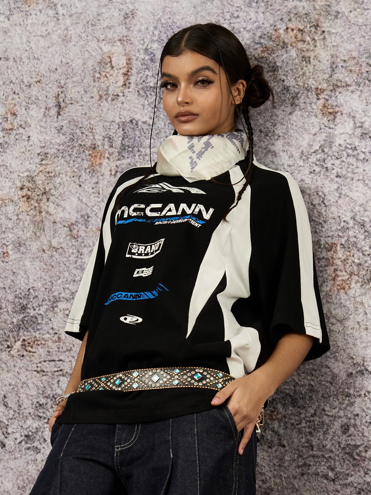 Contrast Color Motorcycle Print T-shirt - 2325