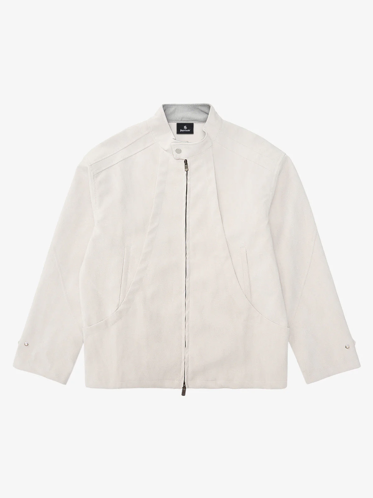 Deconstructed Split Stand Collar PU Leather Jacket