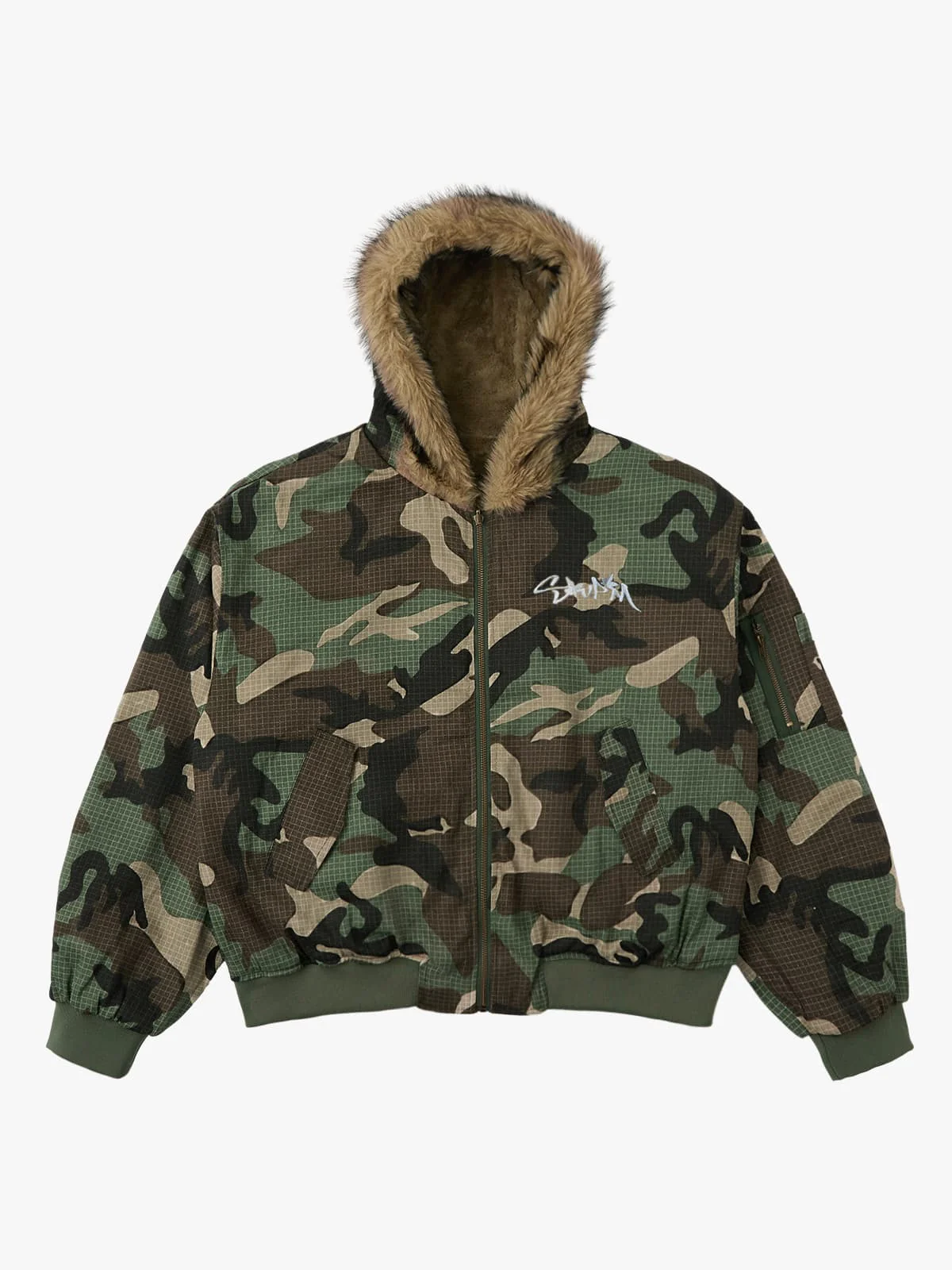 Camouflage Fur Collar Reversible Cotton Jacket - 2499