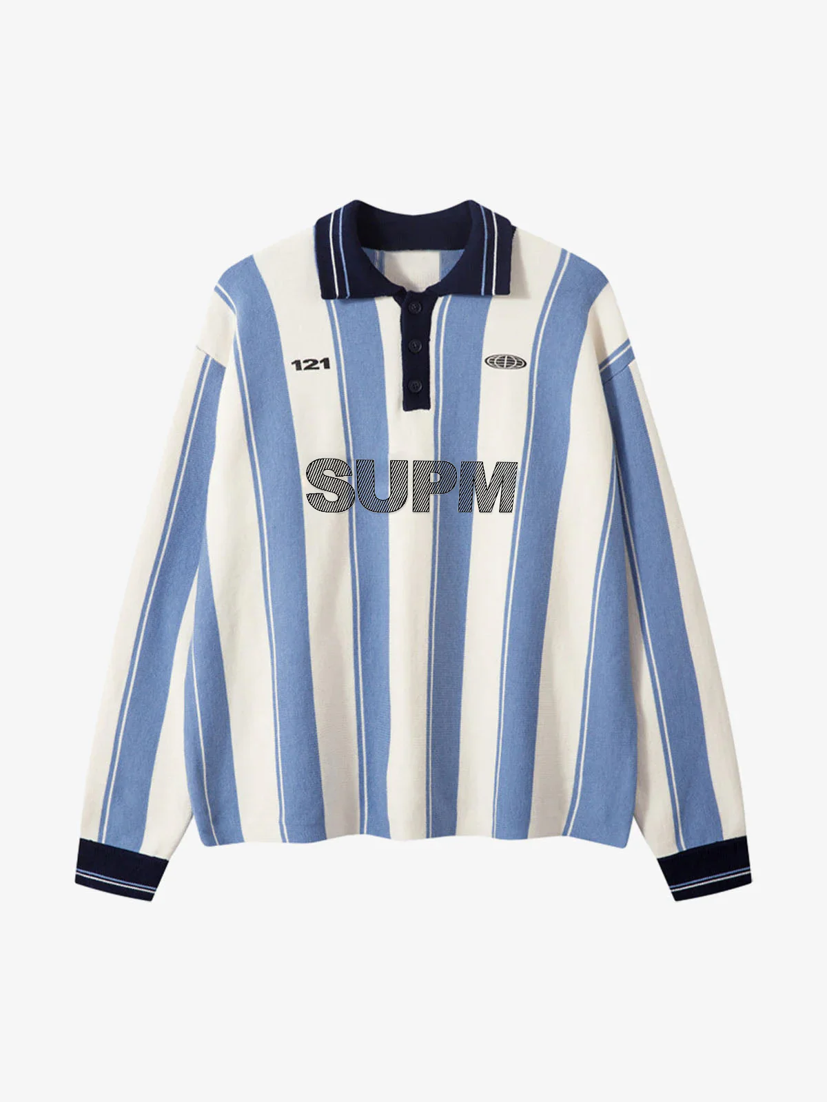 Retro Striped Polo Collar Sports Jersey Knit Sweater