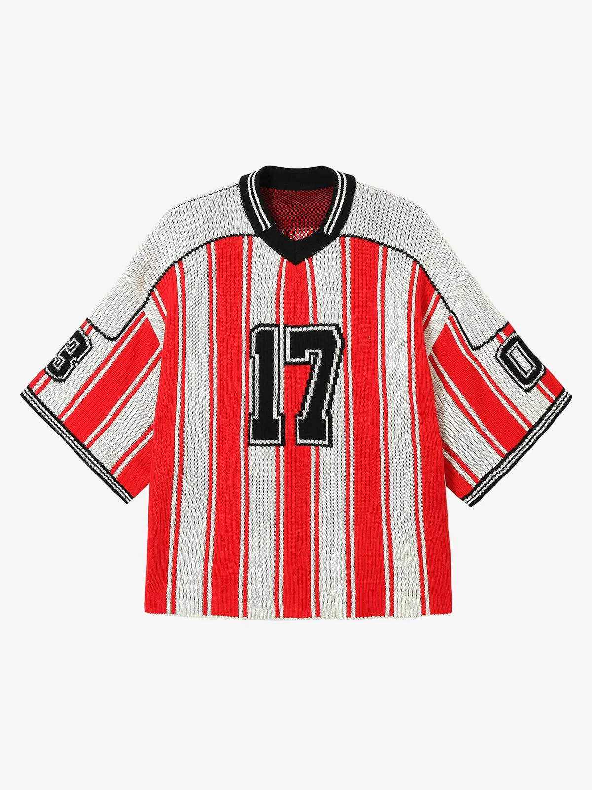 Vintage Striped Baseball Short-sleeved Knit Sweater - 2249