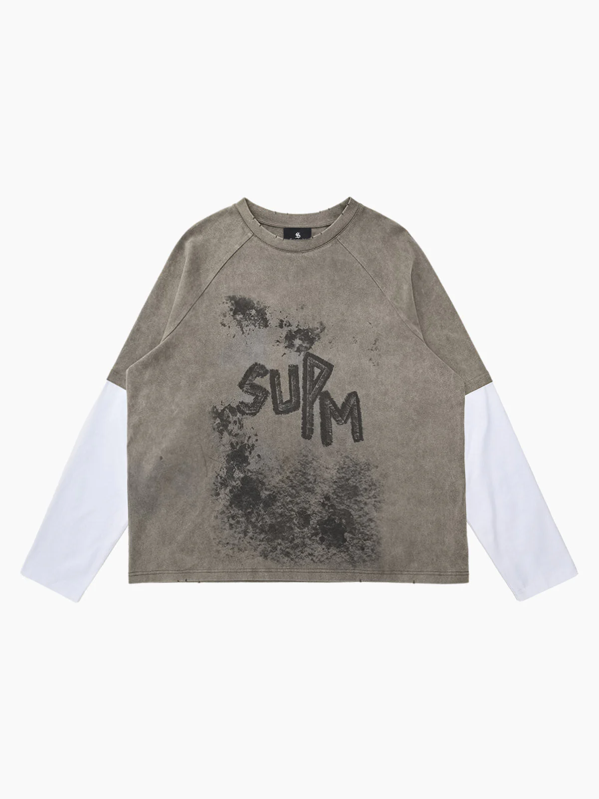 Original Retro Contrast Color Faux Two-Piece Long-Sleeved T-Shirt